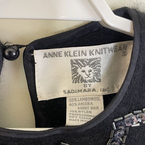 Vtg ANNE KLEIN Women's Black Lambswool Angora Beaded Fuzzy Sweater Secretary - L - Picture 3 of 4